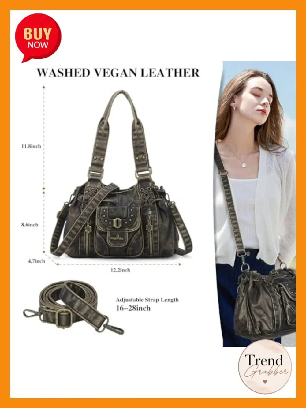 Small Hobo Bag Retro Washed Faux Leather Shoulder Handbag Roomy Top Handles